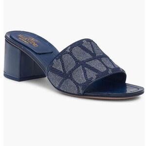 💙Valentino Garavani💙VLOGO Toile Iconographe Denim Slide Sandals